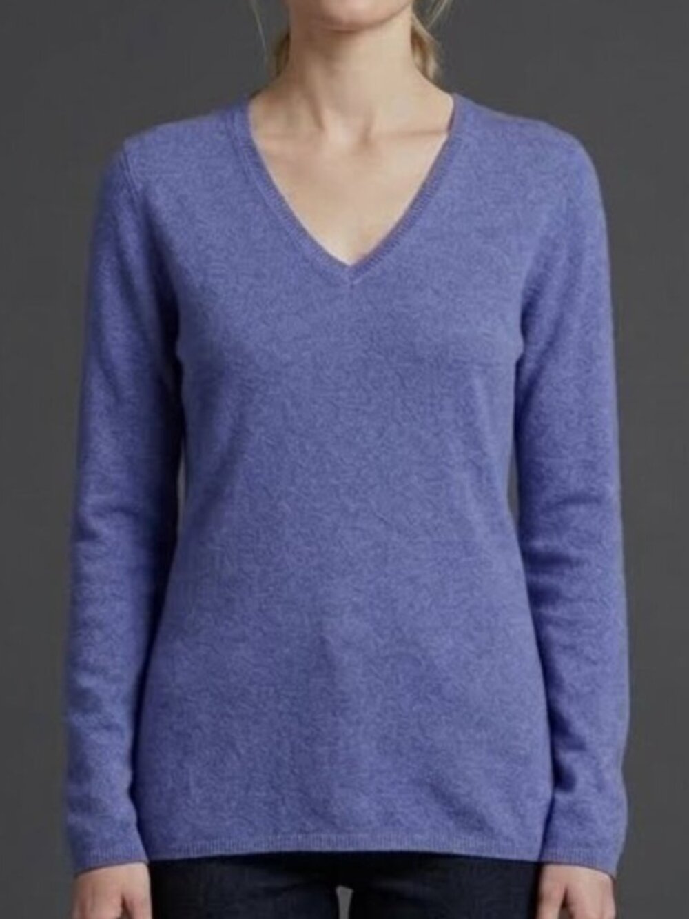 Charter Club 2-Ply Cashmere Sweater Blue V-Neck Long Sleeve Women's S